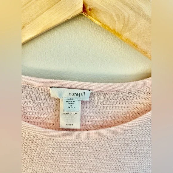 Pure Jill Petite Pink Cotton Sweater Kimono Sleeve Slit Front Oversize Small - Picture 3 of 3